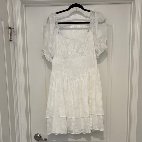 SHEIN Dresses & Skirts - Cute Tiered Puff Sleeve White Mini Dress
